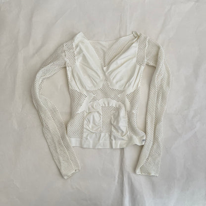 Vintage Replay White Star Mesh Long Sleeve Fitted Top