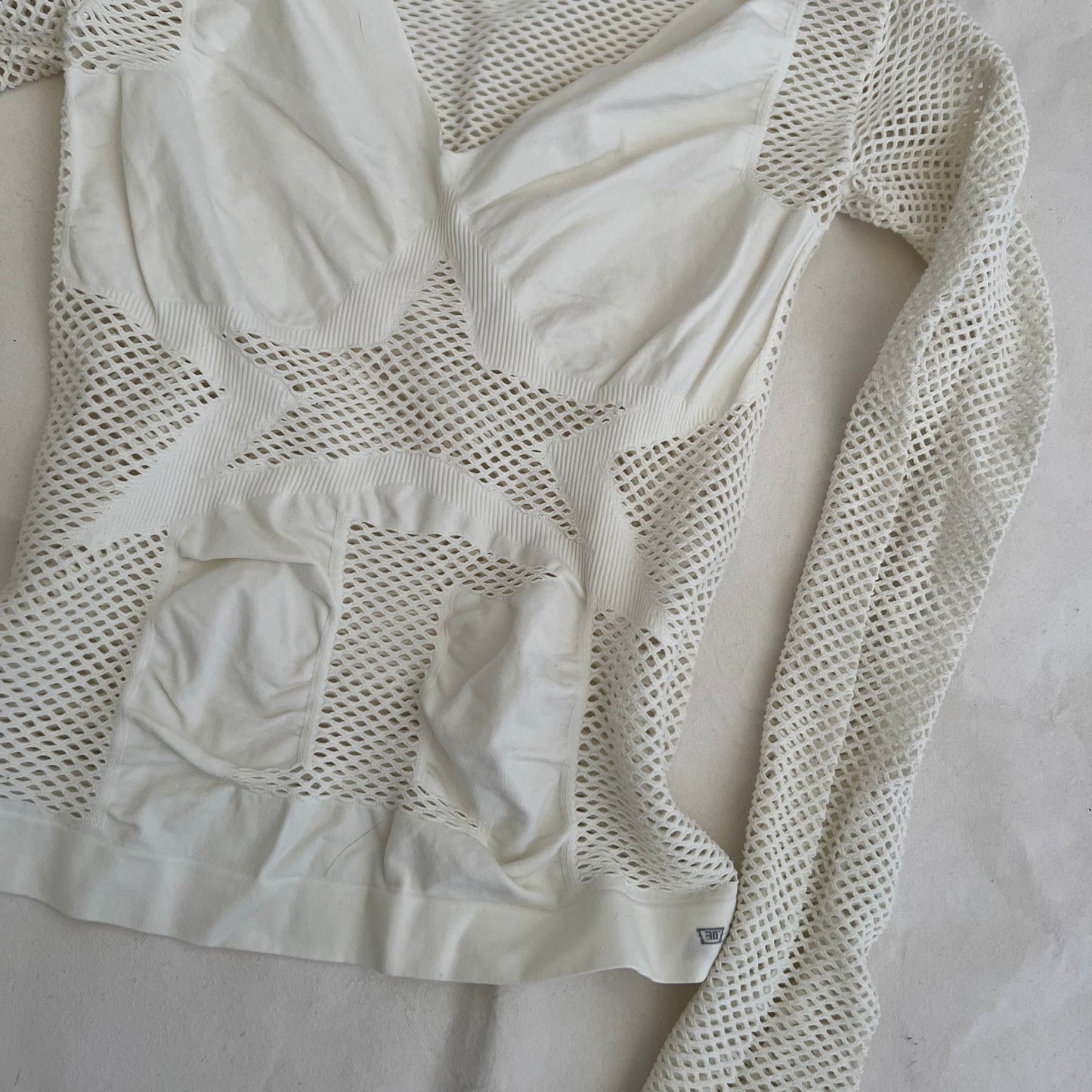 Vintage Replay White Star Mesh Long Sleeve Fitted Top