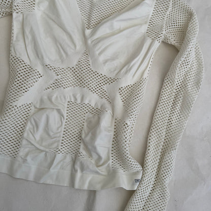 Vintage Replay White Star Mesh Long Sleeve Fitted Top