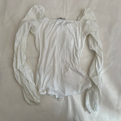 Siste's White Long Sleeve Ruffle Lace Blouse Top