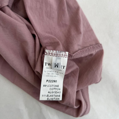 Romantic Twin Set Muted Pink Silk Trim Rosette Bud Lacey Trim Camisole
