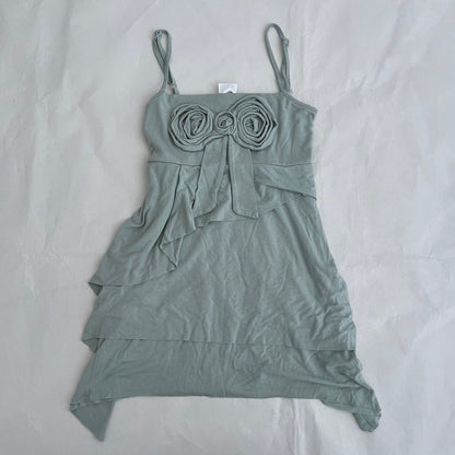 Muted Turquoise Blue Rosette Bow Tiered Ruffle Twinset Camisole