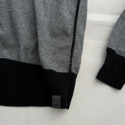 Black White G-star Raw Striped V Neck Contrast Hem Sweater