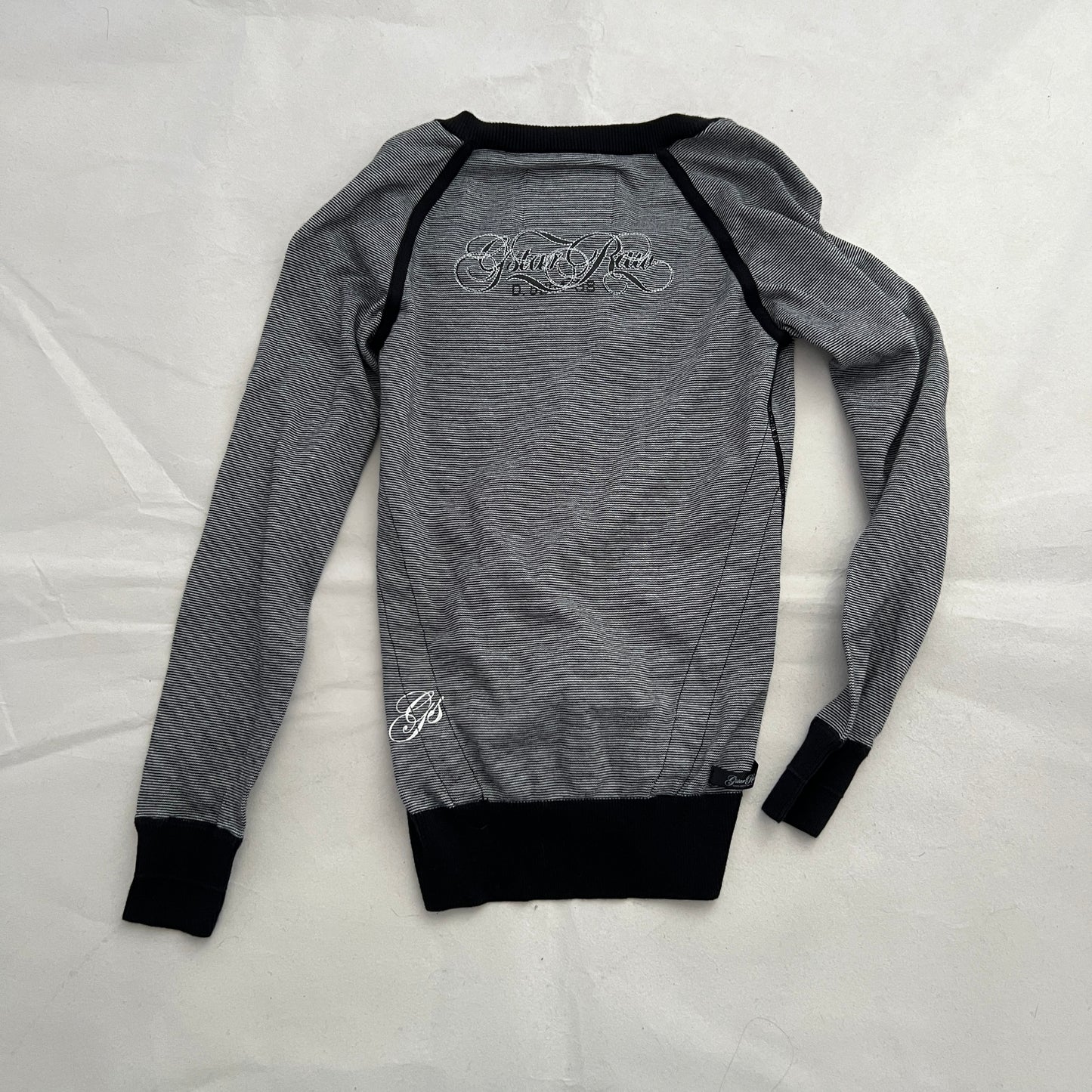 Black White G-star Raw Striped V Neck Contrast Hem Sweater