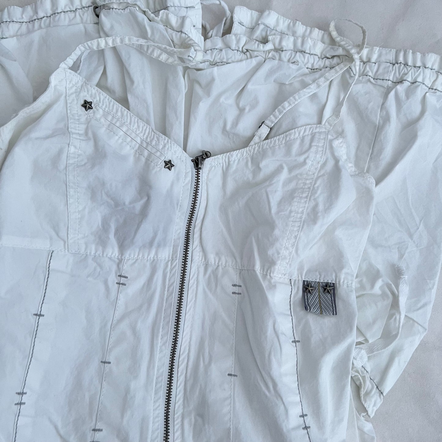 La Mode Est a Vous White Bubble Hem Utility Ruched Pocket Zip Midi Dress
