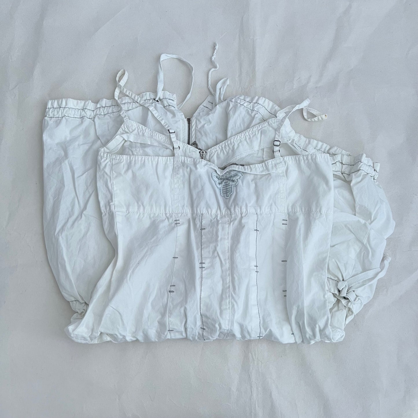 La Mode Est a Vous White Bubble Hem Utility Ruched Pocket Zip Midi Dress