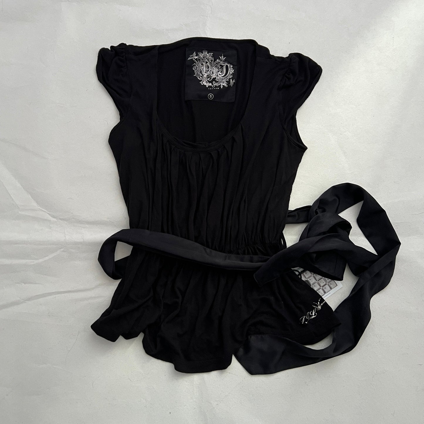 Black Pepe Jeans Ruched Drop Waist Tunic Top