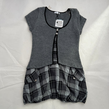 Cache Cache Grey Knit Puff Checkered Hem Tunic Dress