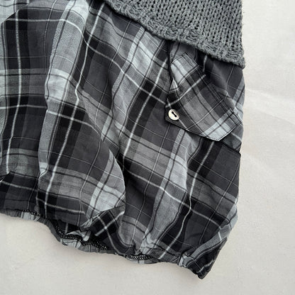 Cache Cache Grey Knit Puff Checkered Hem Tunic Dress