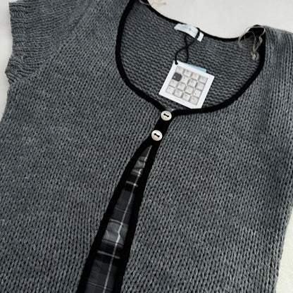 Cache Cache Grey Knit Puff Checkered Hem Tunic Dress