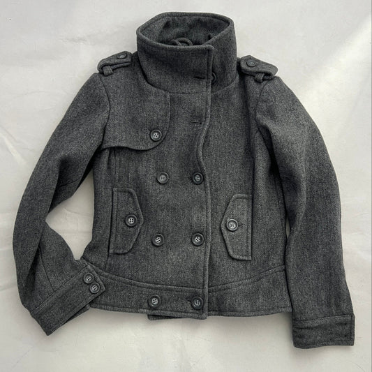 Vintage Speccio Grey Double Breasted Funnel Neck Button Accent Pea Coat