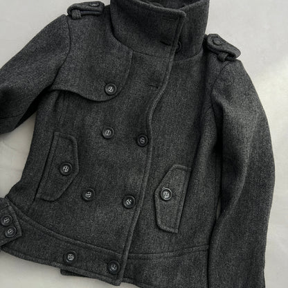 Vintage Speccio Grey Double Breasted Funnel Neck Button Accent Pea Coat