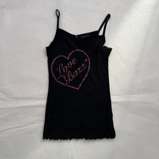 Hysteric Glamour Black Pink Polka Dot Lacey Love Buzz Lace Camisole