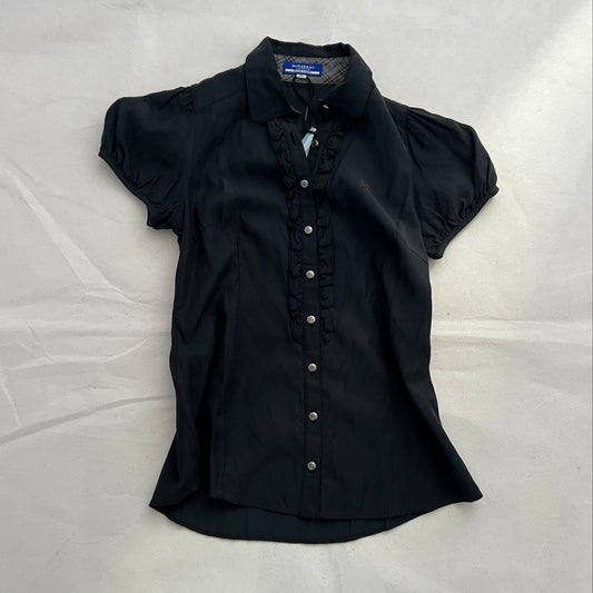 Black Burberry Blue Label Academia Puff Sleeve Ruffle Collar Blouson Top