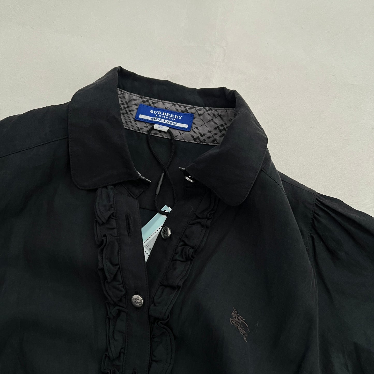 Black Burberry Blue Label Academia Puff Sleeve Ruffle Collar Blouson Top