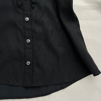 Black Burberry Blue Label Academia Puff Sleeve Ruffle Collar Blouson Top