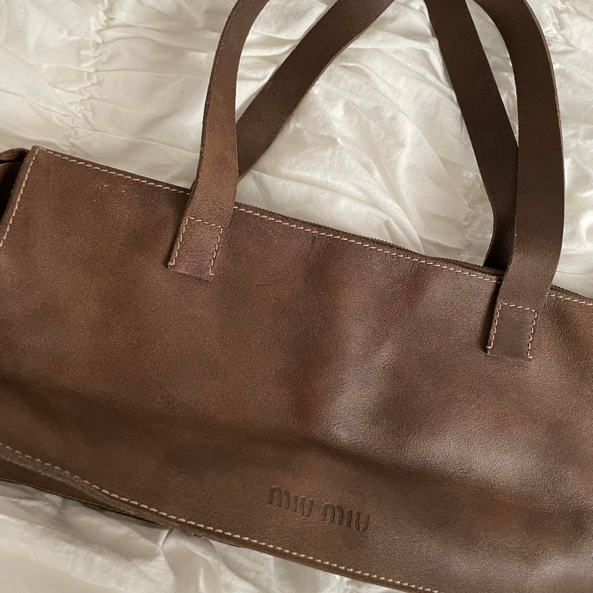 Archive Miu Miu Brown Leather Rectangle Satchel Shoulder Bag