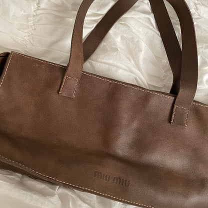 Archive Miu Miu Brown Leather Rectangle Satchel Shoulder Bag
