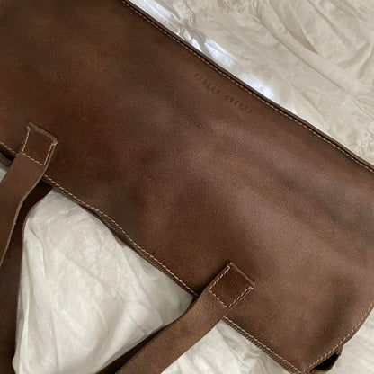Archive Miu Miu Brown Leather Rectangle Satchel Shoulder Bag