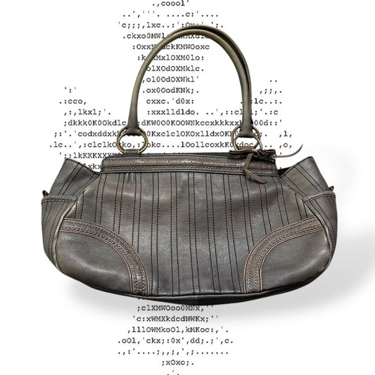 anna sui faded denim grey panelled shoulder bag with ribbon bow detail + brass hardware and butterfly charm