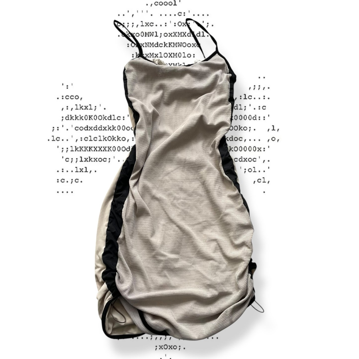 Marithe francois girbaud 灰色网布褶饰侧边蕾丝饰边中长连衣裙