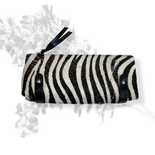 vintage black white zebra pony hair leather mini clutch purse