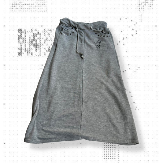 sporty gyaru grunge glad news grey skull print stud maxi skirt
