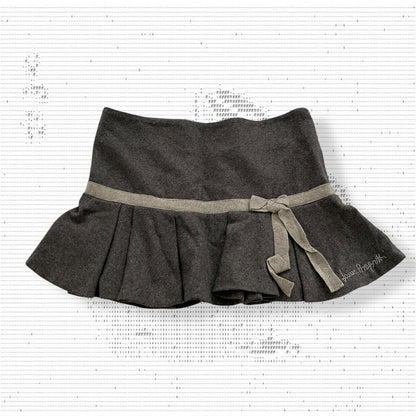 laura biagiotti grey wool blend drop waist waist ribbon bow detail pleated mini skirt