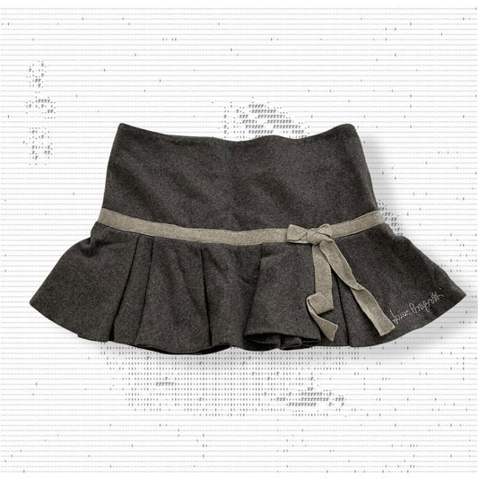 laura biagiotti grey wool blend drop waist waist ribbon bow detail pleated mini skirt