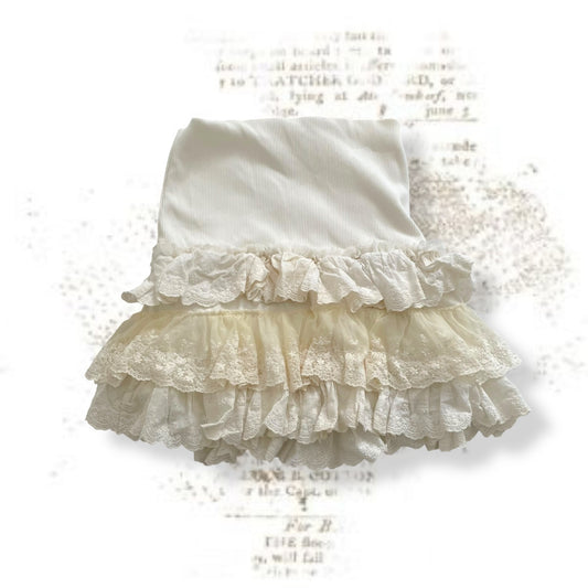 neilly white cottage prairie cream lacey tiered ruffle mini skirt