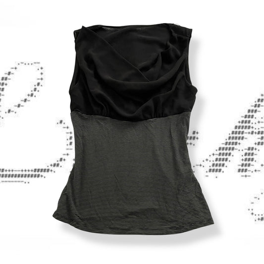 fornarina black teal draped striped sleeveless top