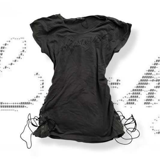 grunge sleaze hysteric glamour grey faded black ruched lace up sides t shirt dress