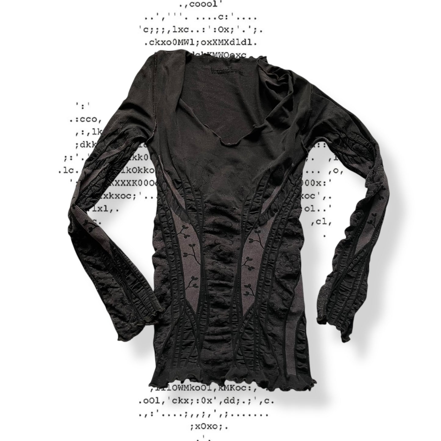 archival boho et compagnie black  grey fitted long sleeve wide neck top/mini dress