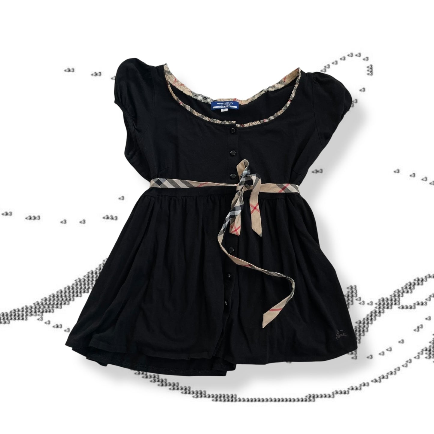 burberry blue label preppy balletcore black puff sleeve babydoll blouson top