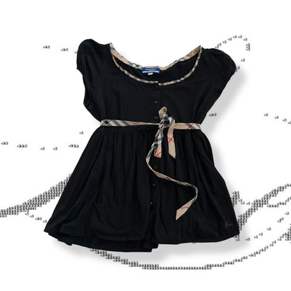 burberry blue label preppy balletcore black puff sleeve babydoll blouson top