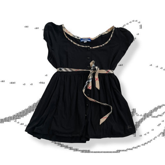 burberry blue label preppy balletcore black puff sleeve babydoll blouson top