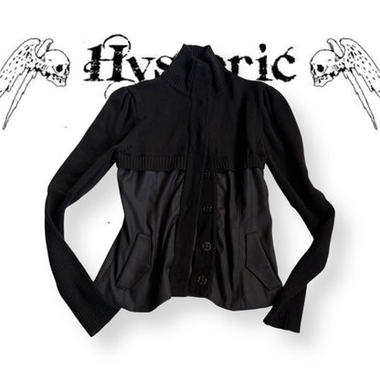 nell & me black merino wool blend mix material blocking long sleeve collared cardigan jacket