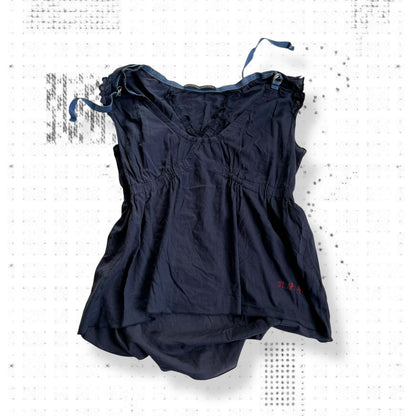 marithe francois girbaud navy cap sleeve utility babydoll tunic blouse