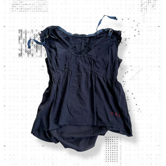 marithe francois girbaud navy cap sleeve utility babydoll tunic blouse