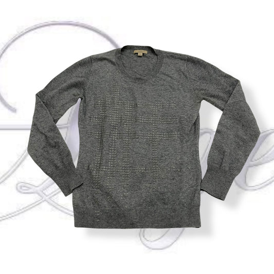 burberry brit grey long sleeve knit grommet detail nova check print jumper