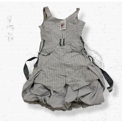 fq2 archival grey bubble hem utility pocket zip striped midi dress