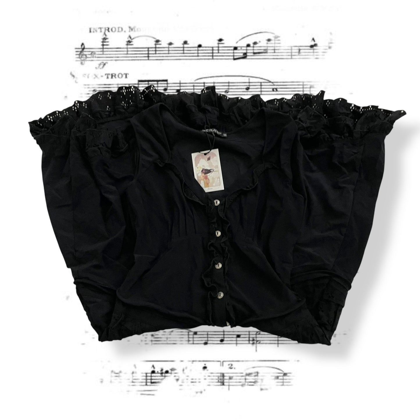 mcplanet black frilly button broderie anglaise midi dress with lacey hem