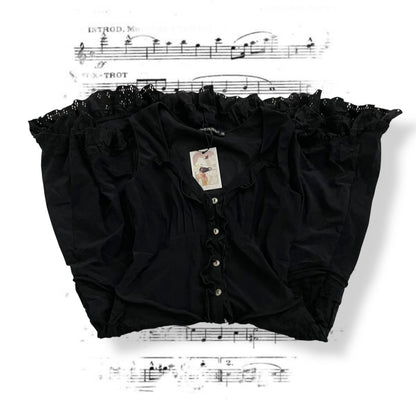 mcplanet black frilly button broderie anglaise midi dress with lacey hem