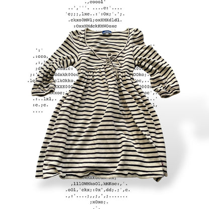 preppy burberry blue label white black striped half sleeve babydoll tunic