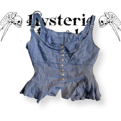 marithe francois girbaud avante garde lilac milkmaid corset button crop vest top