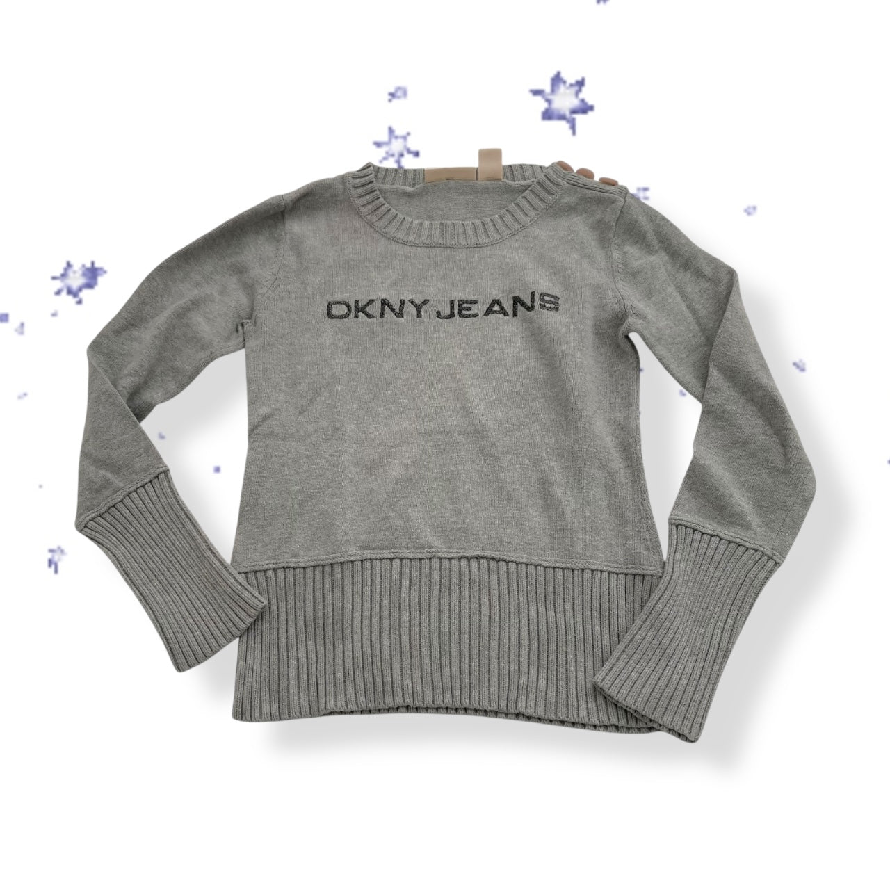 dkny light grey long sleeve ribbed hem long sleeve knit top