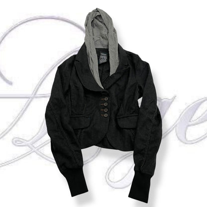 cop copine wool blend grey tone blazer x hoodie two in one jacket top