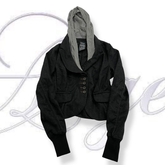 cop copine wool blend grey tone blazer x hoodie two in one jacket top
