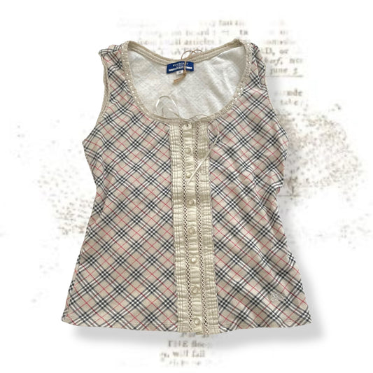 burberry blue label coquette beige novacheck lace up corset style vest top