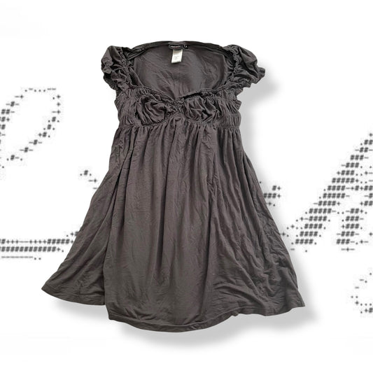 miss sixty grey taupe balletcore ruched puff cap sleeve babydoll milkmaid top